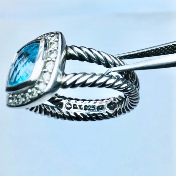 David Yurman Blue Topaz Ring Sterling Silver 925 Cable Estate Size 5 Designer - Picture 7 of 8